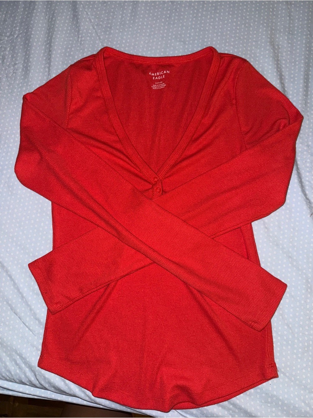 American Eagle Outfitters Bright Red V-Neck Long Sleeve Top